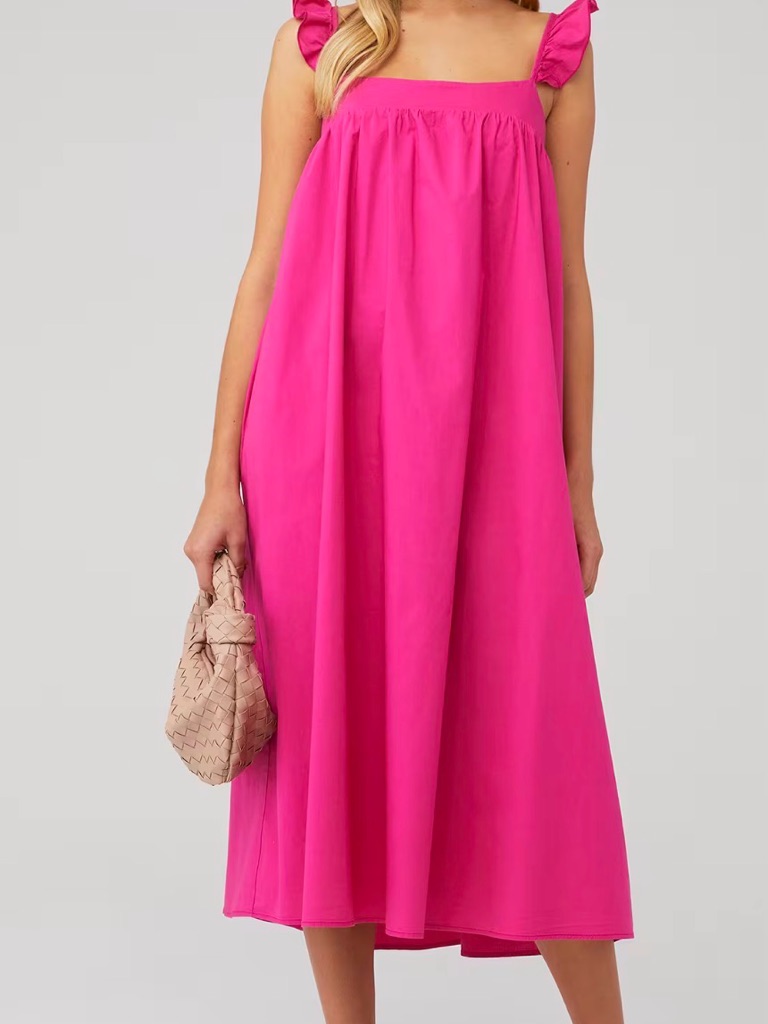 Show Me Your Mumu Oasis Ruffle Pink Smocked Sundress Square Neck Pockets Midi S